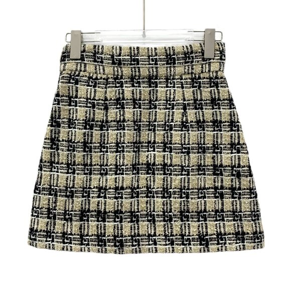 Gucci Womens Tweed Mini Skirt Size 36 Black & Gold Checkered Pattern Made In Ita - Picture 1 of 6